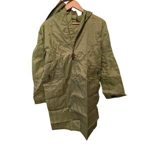Longchamp Nylon Green Hooded Foldable Rain Coat w/ Zip Pouch Small Packable